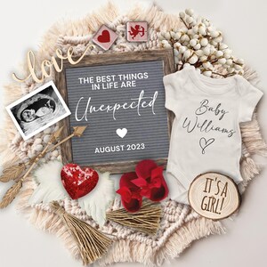 Valentines Day Girl Pregnancy Announcement, Baby Girl Reveal, Baby Pregnancy Announcement Template, Best Things are Unexpected, It&#39;s a Girl
