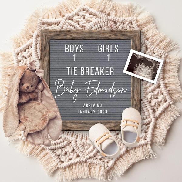 Tie Breaker Pregnancy Announcement Digital, Boho Baby Announcement, Pregnancy Reveal, Pregnancy Flat Lay, Neutral Baby Reveal