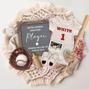 Baseball Pregnancy Announcement Digital, Gender Neutral Sports Baby Reveal, Pregnancy Flat Lay, Another Player to Our Team Pregnancy Reveal