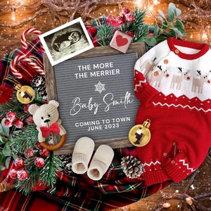 Weihnachten Schwangerschaftansage Digital, Je mehr, desto lustiger Babyankündigung, Feiertags-Schwangerschafts-Enthüllung, Weihnachtsbaby-Enthüllung