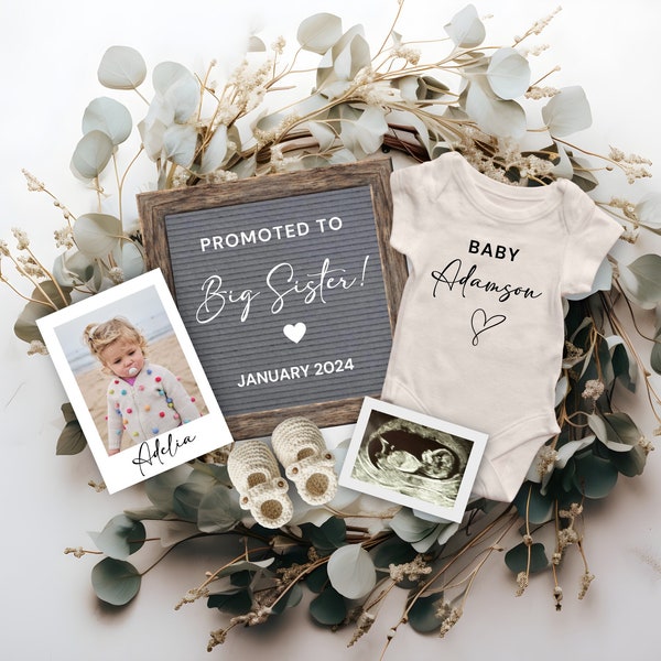 Digital Pregnancy Announcement, Baby Announcement, Reveal Pregnancy, Promoted to Big Sister announcement, Pregnancy Flat Lay