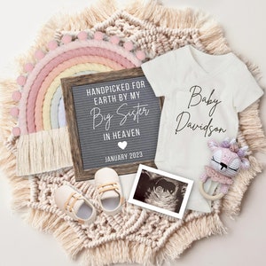 Rainbow Baby Pregnancy Announcement, Handpicked by Heaven Pregnancy Template, Baby Girl Reveal, Pregnancy Reveal, Pregnancy Flat Lay