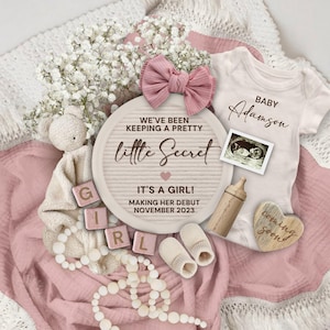 Girl Pregnancy Announcement Digital, It&#39;s a Girl Gender Reveal Baby Announcement, Baby Girl Reveal for Social Media, Pregnancy Flat Lay