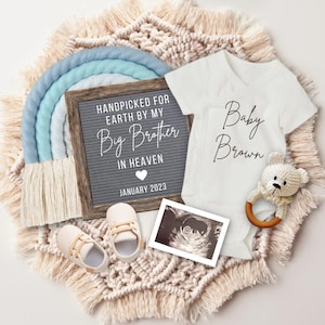 Rainbow Baby Pregnancy Announcement, Handpicked by Heaven Pregnancy Template, Baby Boy Reveal, Pregnancy Reveal, Pregnancy Flat Lay