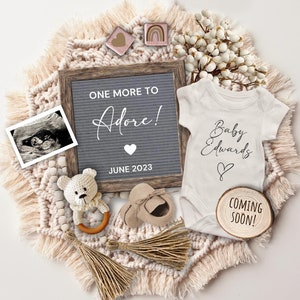 Boho One more to Adore Baby Pregnancy Announcement Digital, Editable Second Baby Announcement, Pregnancy Reveal, Pregnancy Flat Lay