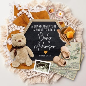 Winnie the Pooh Pregnancy Announcement, A Grand Adventure Baby Reveal Template, First Pregnancy Reveal, Pregnancy Flat Lay, Pooh Bear Baby