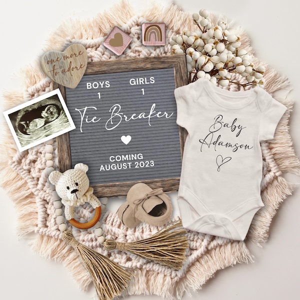 Tie Breaker Pregnancy Announcement Digital, Boho Baby Announcement, Pregnancy Reveal, Pregnancy Flat Lay, Neutral Baby Reveal