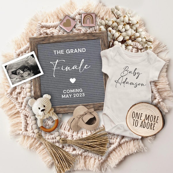 Last Baby Pregnancy Announcement Digital, Editable Boho The Grand Finale Baby Announcement, Gender Neutral Baby Reveal, Pregnancy Flat Lay