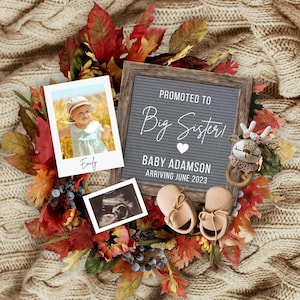 Fall Digital Pregnancy Announcement, Thanksgiving  Baby Announcement, Reveal Pregnancy, Promoted to Big Sister announcement