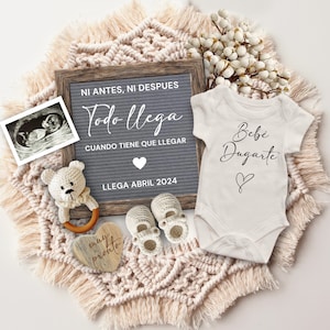 Anúncio de gravidez ESPANHOL, Baby Reveal Social Media, Anuncio de Embarazo, Ni antes ni despues Todo llega cuando tiene que llegar