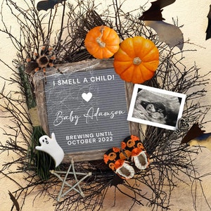 Halloween Pregnancy Announcement for Social Media, Digital Witch Baby Announcement, I Smell a Child Baby Announcement, Letter board