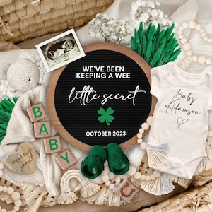 St Patrick&#39;s Day Digital Pregnancy Announcement Digital, St Paddys Baby Announcement, Gender Neutral Template, Keeping a Wee Little Secret