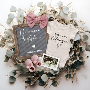 One more to Adore Baby Girl Pregnancy Announcement Digital, Editable Baby Girl Announcement, It&#39;s a Girl, Second Baby Reveal
