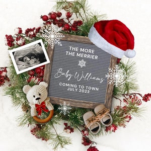 Christmas Pregnancy Announcement Digital, The more the merrier Baby Announcement, Holiday Pregnancy Reveal, Christmas Baby Reveal