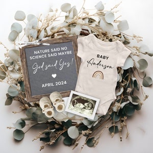 Christian IVF Pregnancy Announcement Digital, Pregnancy Reveal, Religious Baby Reveal, Nature Said No God Said Yes, Pregnancy Flat Lay