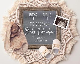 Tie Breaker Pregnancy Announcement Digital, Boho Baby Announcement, Pregnancy Reveal, Pregnancy Flat Lay, Neutral Baby Reveal