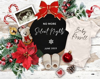 Christmas Pregnancy Announcement Digital, Editable Holiday First Pregnancy Reveal, Winter Farmhouse Baby Template, No Silent Nights