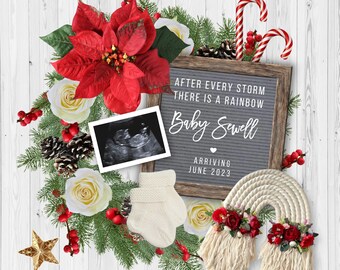 Christmas Rainbow Baby Announcement, Pregnancy Announcement Digital for Social Media