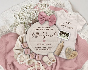 Girl Pregnancy Announcement Digital, It&#39;s a Girl Gender Reveal Baby Announcement, Baby Girl Reveal for Social Media, Pregnancy Flat Lay