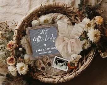Girl Pregnancy Announcement for Social Media, Boho Gender Reveal, Baby Girl Announcement, Little Lady Baby Reveal, It&#39;s a Girl