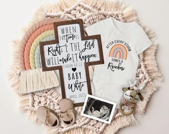 Rainbow Baby Pregnancy Announcement, Isaiah 60:22 Christian Rainbow Pregnancy Announcement for Social Media, Pregnancy Flat Lay Template