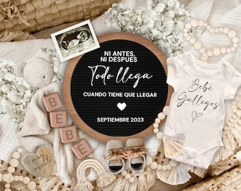 Boho Pregnancy Announcement SPANISH, Baby Reveal Social Media, Anuncio de Embarazo, Ni antes ni despues Todo llega cuando tiene que llegar