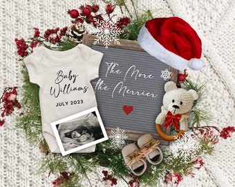 Christmas Pregnancy Announcement Digital, The more the merrier Baby Announcement, Holiday Pregnancy Reveal, Christmas Baby Reveal