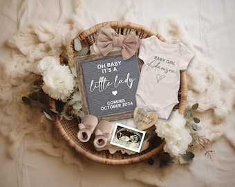Girl Pregnancy Announcement for Social Media, Boho Baby Girl Announcement, Little Lady Baby Reveal, It&#39;s a Girl, Bohemian Beige