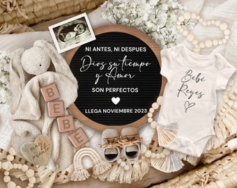 Easter Pregnancy Announcement SPANISH, Baby Reveal Social Media, Anuncio de Embarazo, Ni antes ni despues Todo llega cuando tiene que llegar