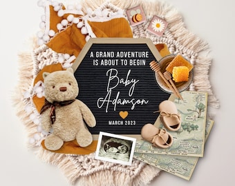 Winnie the Pooh Pregnancy Announcement, A Grand Adventure Baby Reveal Template, First Pregnancy Reveal, Pregnancy Flat Lay, Pooh Bear Baby