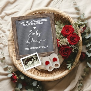 Valentine&#39;s Day Pregnancy Announcement, Boho Baby Announcement Digital for Social Media, Baby Reveal, February Baby, Little Valentine