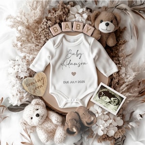 Digital Pregnancy Announcement, Neutral Baby Reveal Social Media, Gender Reveal, Boho Beige Pregnancy Announcement, Pregnancy due Date