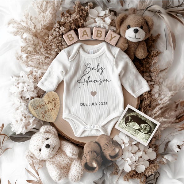 Digital Pregnancy Announcement, Neutral Baby Reveal Social Media, Gender Reveal, Boho Beige Pregnancy Announcement, Pregnancy due Date