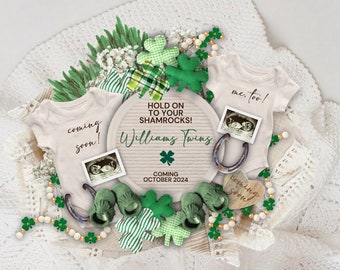 St Patricks Day Twins Pregnancy Announcement Digital, St Paddys Twins Reveal, Gender Neutral Pregnancy Template, Extra Lucky This Year