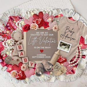 Valentine&#39;s Pregnancy Announcement Digital, February Baby Announcement, Gender Neutral Baby Reveal Editable Template, Pregnancy Reveal