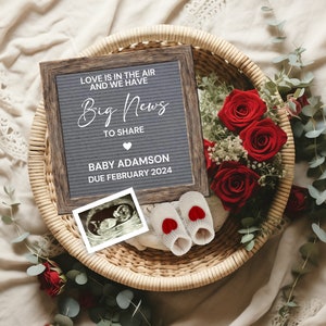 Valentine&#39;s Day Pregnancy Announcement Digital, Baby Reveal, Love is in the Air, Boho Baby Editable Template, February Baby