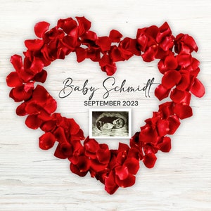 Valentinstag Schwangerschaftsankündigung, einfache Babyankündigung digital für soziale Medien, Baby enthüllen Fälligkeitsdatum