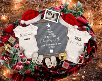 Twins Christmas Pregnancy Announcement Digital, Santa Twins Social Media Pregnancy Reveal, Christmas Gifts Twins Pregnancy Announcement