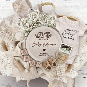 IVF Pregnancy Announcement Digital, Editable Baby Pregnancy Reveal, Love & Science Baby Reveal, Little Embryo That Could, Flat Lay