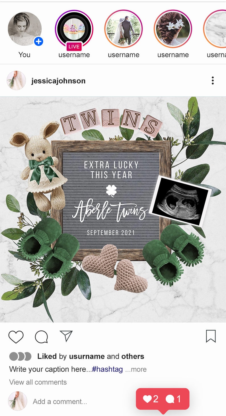 Lucky Baby Announcement Instagram Editable Twins Baby Announcement St Patricks day Twins Pregnancy Announcement Digital for Social Media