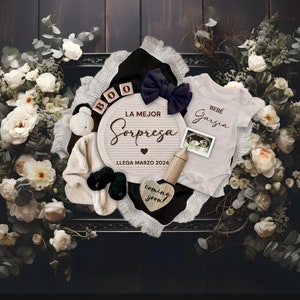 Anuncio de Embarazo Gótico de Halloween ESPAÑOL, Baby Reveal Social Media, Anuncio de Embarazo, La mejor sorpresa llega, Embarazo Flat Lay