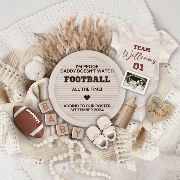 Football Pregnancy Announcement Digital, Sport Baby Reveal Template, Daddy Doesn't Watch Football all the Time, Social Media