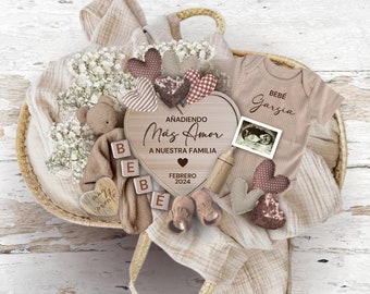 Valentine's Day SPANISH Pregnancy Announcement, Editable Baby Reveal Social Medi, Anuncio de Embarazo, Pregnancy Flat Lay