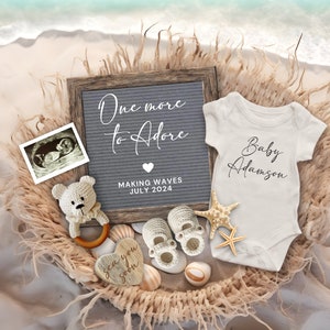 Beach Pregnancy Announcement, Digital Summer Baby Reveal, One more to Adore Baby Announcement, Seashell Baby Reveal, Second Baby Reveal
