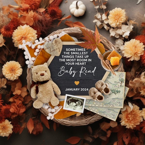 Winnie the Pooh Pregnancy Announcement, A Grand Adventure Baby Reveal Template, First Pregnancy Reveal, Pregnancy Flat Lay, Pooh Bear Baby