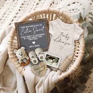 Mother&#39;s Day Digital Pregnancy Announcement, Boho Baby Reveal, Beige Pregnancy Reveal Template, Instagram Facebook Pregnancy