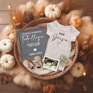 Thanksgiving Pregnancy Announcement SPANISH, Baby Reveal Digital, Anuncio de Embarazo, Ni antes ni despues Todo llega cuando tiene llegar