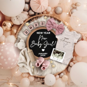 2025 Baby Girl New Year Pregnancy Announcement, New Year New Baby Pregnancy Announcement, Digital Baby Girl Reveal, It&#39;s a Girl!