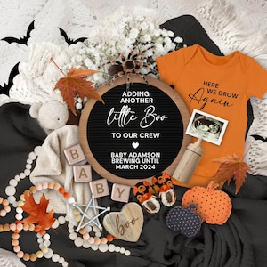 Halloween Pregnancy Announcement, Second Baby Reveal, Halloween Baby Announcement, Spooky Little Boo Halloween Baby, Here We Grow Again