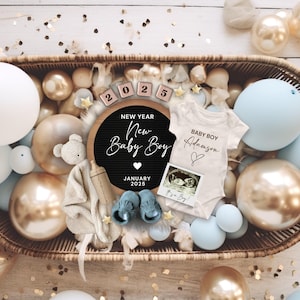 2025 New Year Digital Pregnancy Announcement Digital, New Year New Baby Boy Announcement, Editable Template, Baby Boy Reveal Template